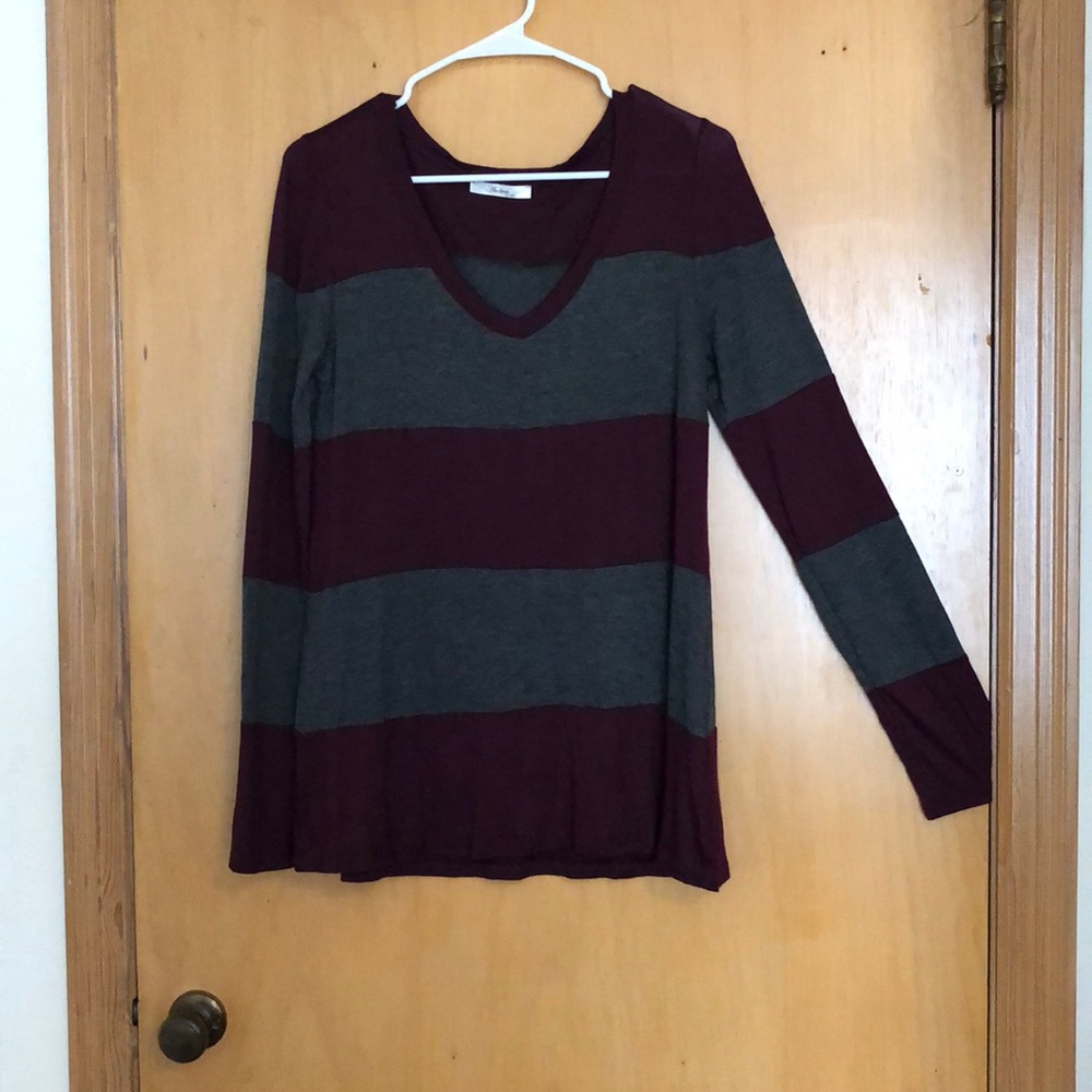 Maroon and Grey Striped Shirt